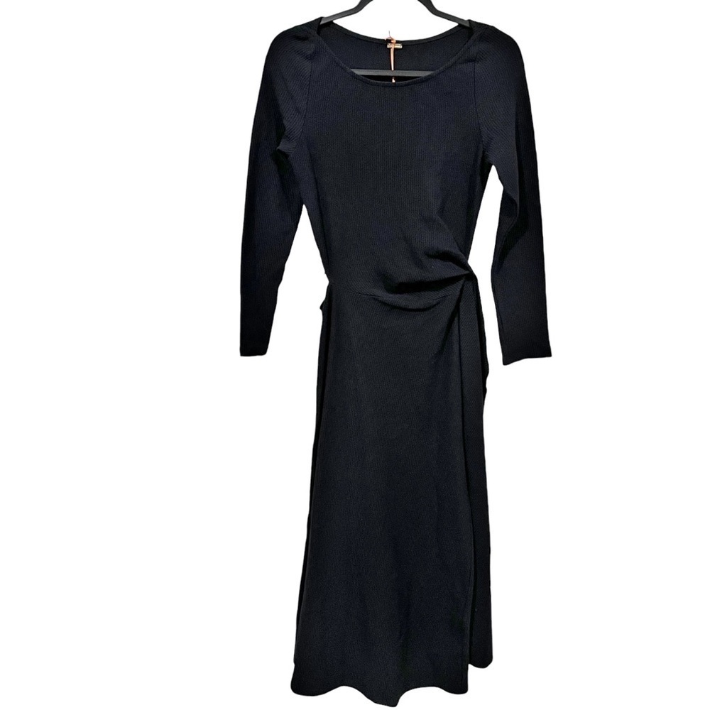 Cult Gaia Tina Side Knot Cutout Ribbed Knit Midi Dress Black XS Long Sleeve - Picture 2 of 9
